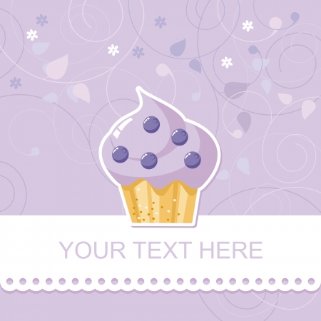 cute happy birthday card with cupcake,  vector illustrationのイラスト素材