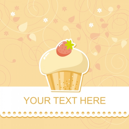 cute happy birthday card with cupcake,  illustrationのイラスト素材