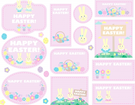 tags with easter eggs, rabbitsのイラスト素材