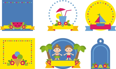 summer collection stickers and tags  for scrapbookのイラスト素材