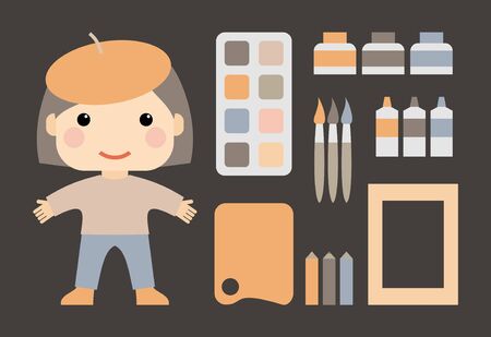 artist with a set of paints, brushes and paletteのイラスト素材