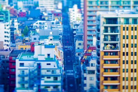 A miniature cityscape at the urban city in Tokyo high angleの写真素材