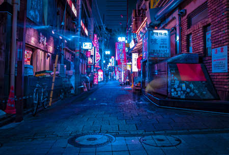 A night neon street at the downtown in Nakano Tokyoのeditorial素材
