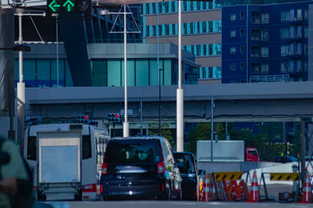 A traffic jam of the city crossing at the business town in Tokyo long shot