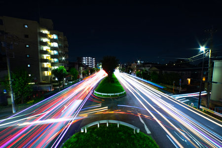 A night traffic jam at the downtown street in Tokyo wide shot