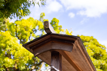 A Japanese traditonal roof at Tomioka Shrineのeditorial素材