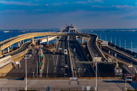 A dusk traffic jam on the highway at Tokyo bay area in Chiba
