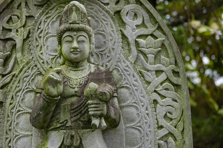 A religious stone statue of Mahasthamaprapta at Japanese buddhism temple