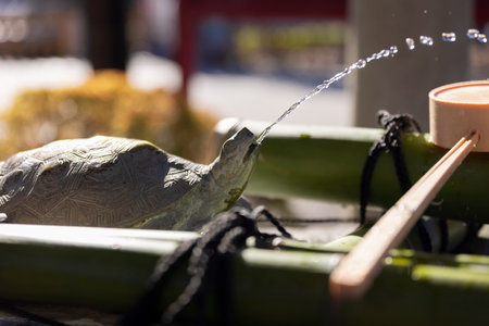 A fountain at Kameido Tenjin shrine in Tokyo close up