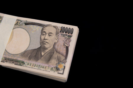 A bundle of bills by Japanese old banknotes close upの写真素材