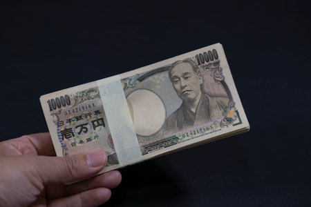 A photograph of a bundle of Japanese old billsの写真素材