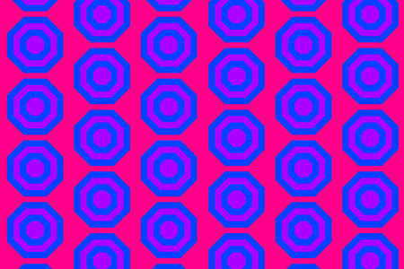 A graphic pattern of colorful octagon shape in front of color backdrop