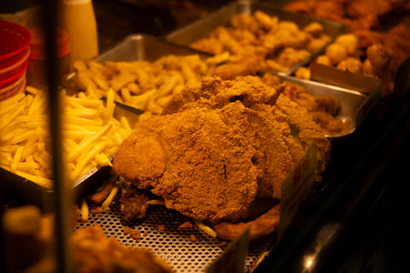 Fried chicken at Ningxia night market in Taipeiの写真素材