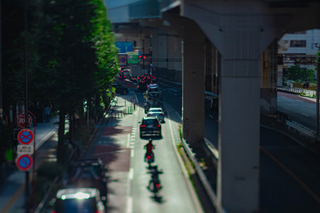 A cityscape of miniature traffic jam at the city street in Tokyoの写真素材