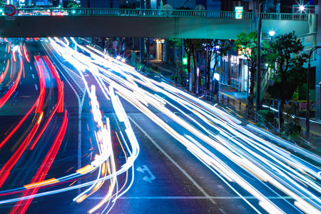 A night photography of traffic jam at the downtown crossing in Tokyo telephoto