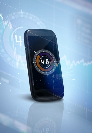 Modern communication technology illustration with mobile phone and high tech backgroundの写真素材