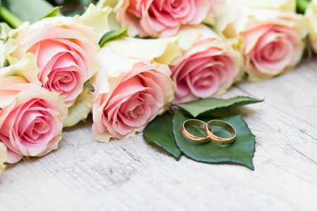 Wedding conceprt, rings and flowersの写真素材