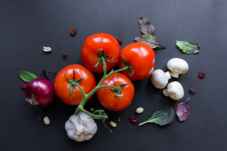 set of vegetables and mushrooms on the table for saladの写真素材