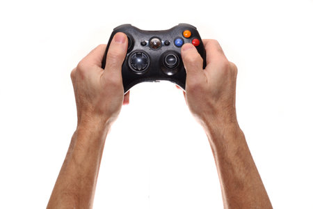 Gaming gesture in the arm extended in the topの写真素材