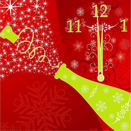 New year's background with clock and sparks of a champagne, vector illustrationのイラスト素材