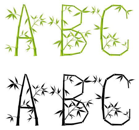Bamboo letters, set, vector illustration (mesh)のイラスト素材