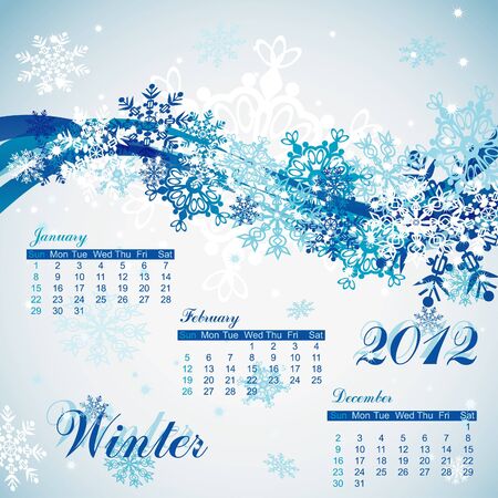 Snowflake winter calendar 2012, vector illustration, eps10のイラスト素材