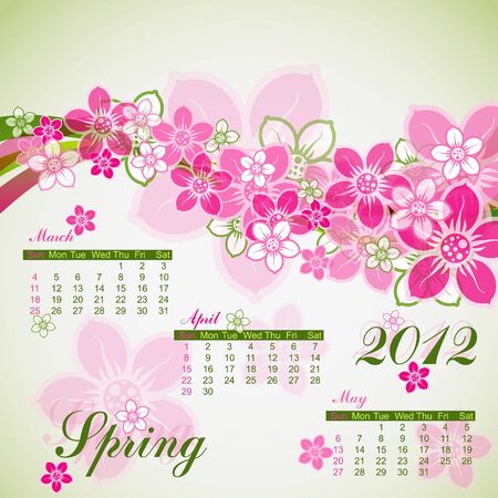 Floral spring calendar 2012, vector illustration, eps10のイラスト素材