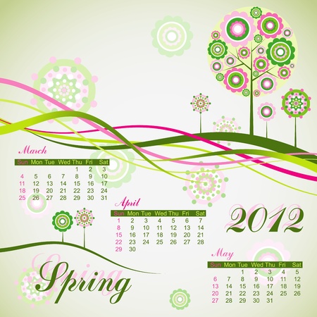 Floral tree spring calendar 2012.のイラスト素材