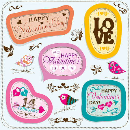Valentines day cards with ornaments, vector illustrationのイラスト素材