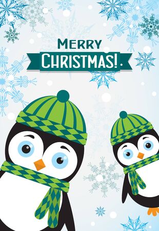 Template Christmas greeting card with a penguinのイラスト素材