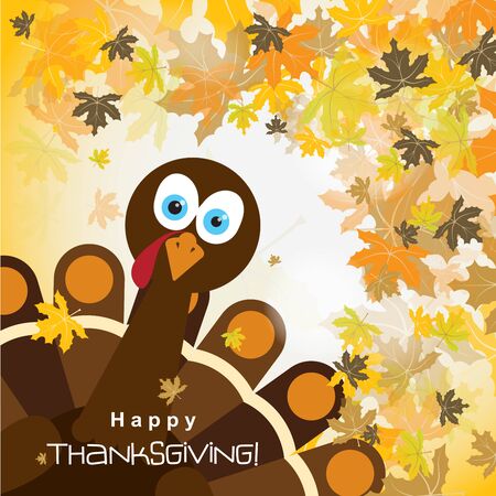 Template greeting card with a happy Thanksgiving turkey, vector illustrationのイラスト素材