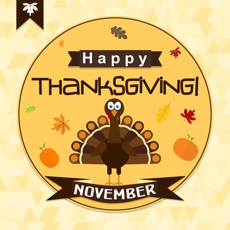 Template greeting card with a happy Thanksgiving turkey, vector illustrationのイラスト素材