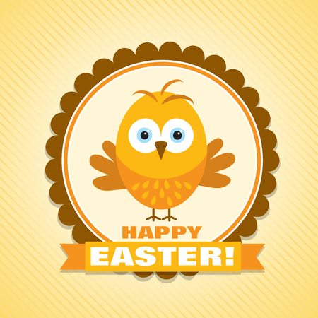 Template Easter greeting card, chick, illustrationのイラスト素材