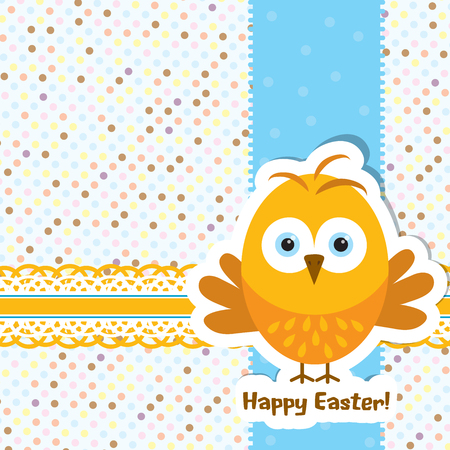 Template Easter greeting card, chick, illustrationのイラスト素材