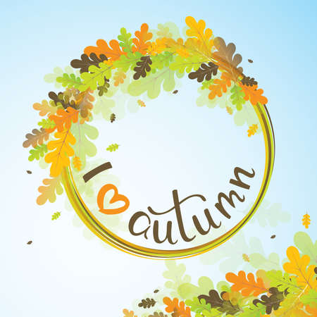 I love autumn background with multicolor leaves. Vector illustration. Layout for discount labels and shopping.のイラスト素材