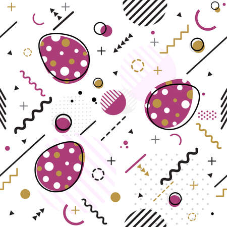 Trendy seamless, Memphis style Easter geometric pattern, vector illustration with line elements and  geometric figures. Design backgrounds for invitation, brochure template Memphis fashionのイラスト素材