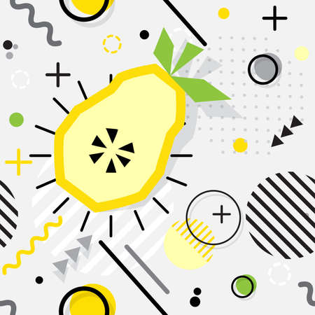 Trendy seamless, Memphis style pear geometric pattern, vector illustration with line elements and  geometric figures. Design backgrounds for invitation, brochure template Memphis fashionのイラスト素材