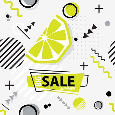 Trendy seamless, Memphis style  lime geometric pattern, vector illustration with line elements and  geometric figures. Design backgrounds for invitation, brochure template Memphis fashion 80'sのイラスト素材