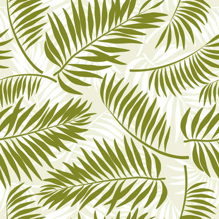Tropical summer seamless pattern with leaves (palm, banana), floral background print, vector illustrationのイラスト素材