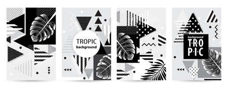 Trendy tropic pattern covers set. Design floral backgrounds for booklet, cards, invitation, brochure and promotion. Vector illustrationのイラスト素材
