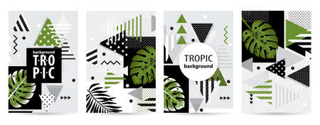 Trendy tropic pattern covers set. Design floral backgrounds for booklet, cards, invitation, brochure and promotion. Vector illustrationのイラスト素材