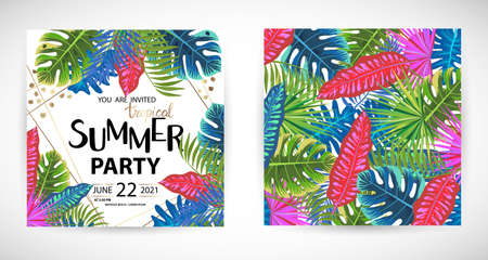 Trendy tropic pattern cover. Design floral backgrounds for booklet, cards, invitation, brochure and promotion. Vector illustrationのイラスト素材