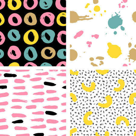 Trendy vector seamless colorful pattern with brush strokes. Design backgrounds for wallpaper, cover. Hand drawn abstract card, pastel and gold colors. Vector illustrationのイラスト素材