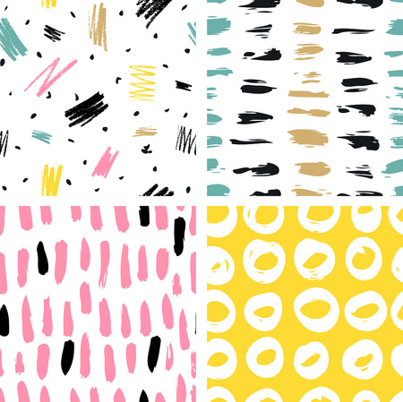Trendy vector seamless colorful pattern with brush strokes. Design backgrounds for wallpaper, cover. Hand drawn abstract card, pastel and gold colors. Vector illustrationのイラスト素材