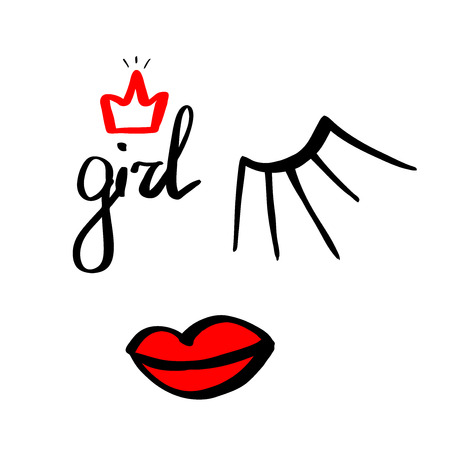 Fashion girl background with lips and eye. Design backgrounds for stickers, t shirt graphics, prints, posters, cards . Vector illustrationのイラスト素材