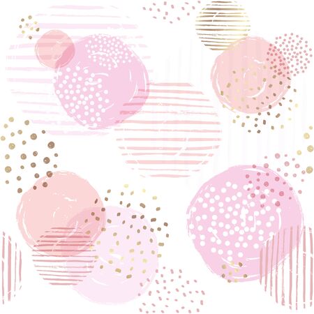 Abstract geometric seamless pattern with circles and gold glitter elements. Vector hand draw design for paper, cover, fabric, interior decor.のイラスト素材