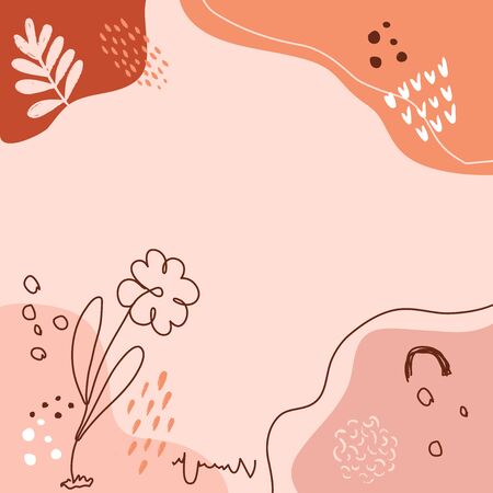 Modern abstract floral art vector leaves background. Hand draw tropical leaves and line art background for paper, cover, fabric, interior decor.のイラスト素材