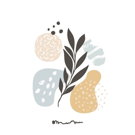 Modern abstract floral art vector leaves background isolated on white. Hand draw tropical leaves and line art background for paper, cover, fabric, interior decor.のイラスト素材