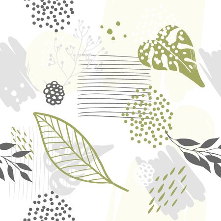 Seamless exotic pattern with plants. Vector hand draw leaves  background  for paper, cover, fabric, interior decor.のイラスト素材