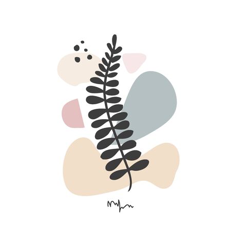 Hand drawn vector abstract tropical leaves background isolated on white. Vector tropical leaves  background  for paper, cover, fabric, interior decor.のイラスト素材